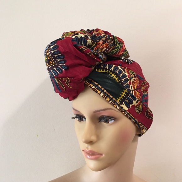 African Print Ankara Red Dashiki Handmade Headwrap - Picture 9 of 9